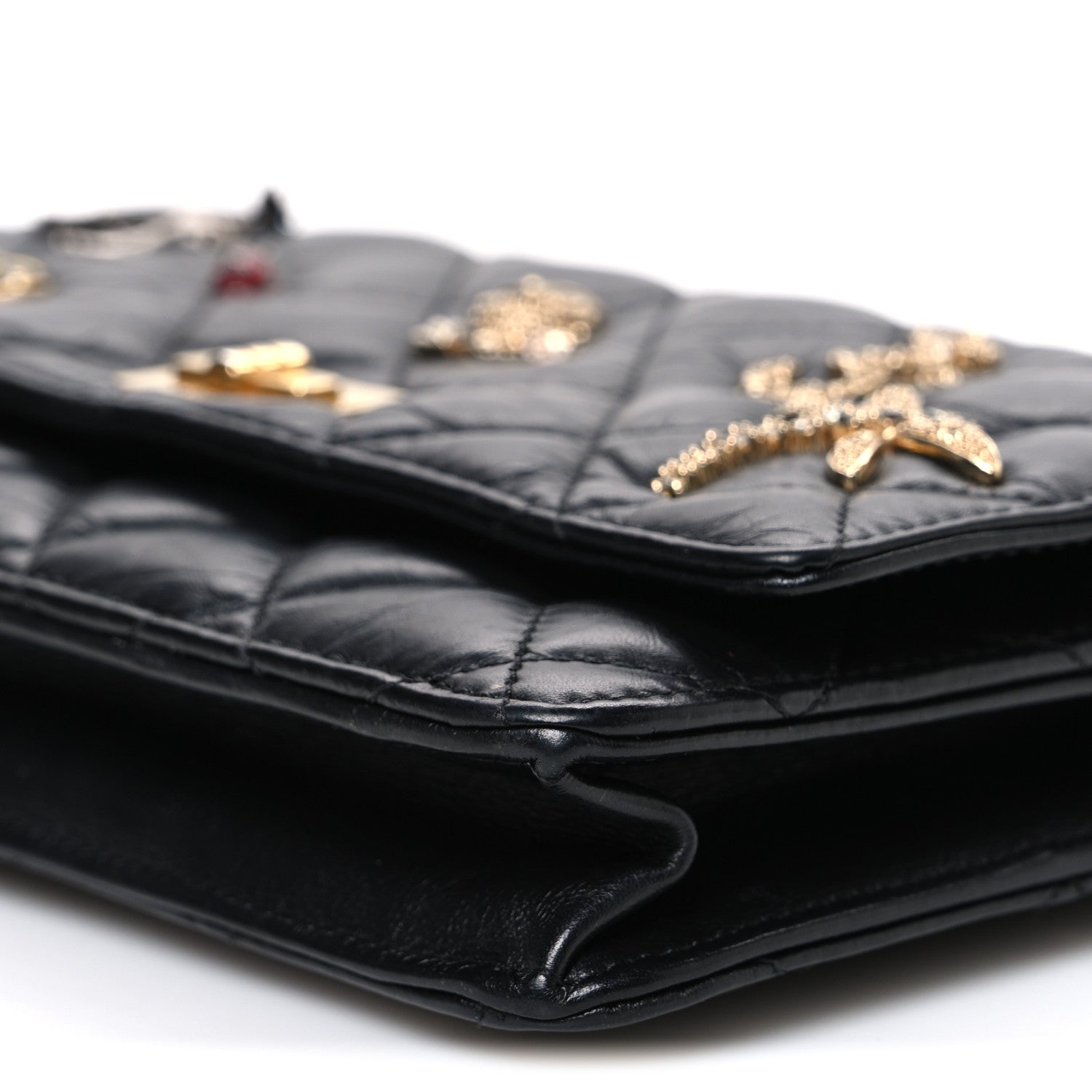 Chanel Aged Calfskin Lucky Charms 2.55 Reissue Wallet on Chain WOC Black