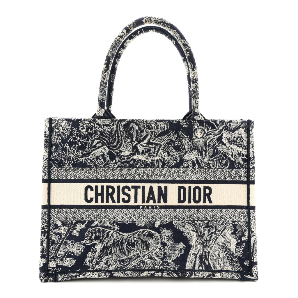 Christian Dior Canvas Embroidered Medium Dioriviera Toile De Jouy Book Tote Blue