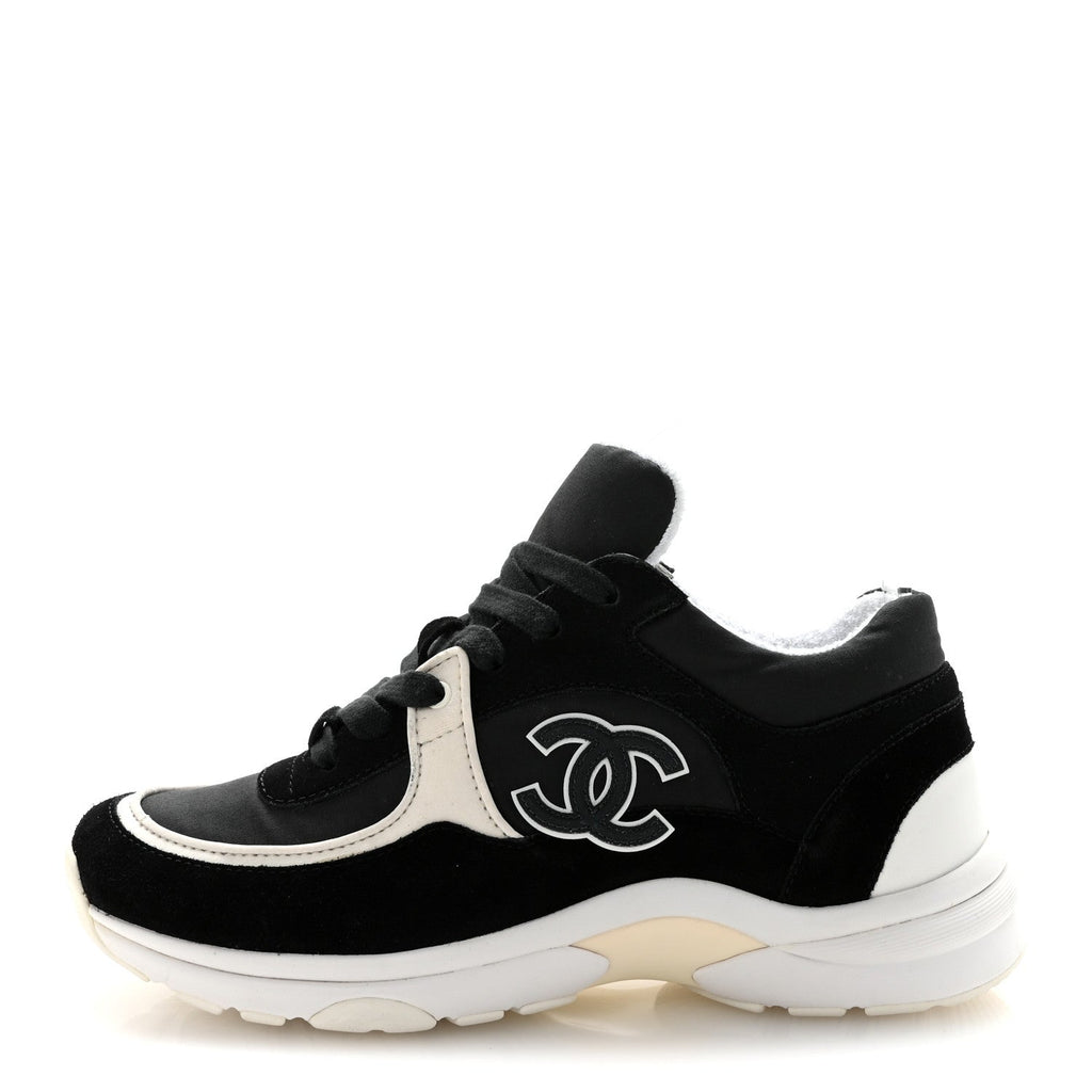 Fabric Calfskin Suede CC Sneakers 36.5 Black White