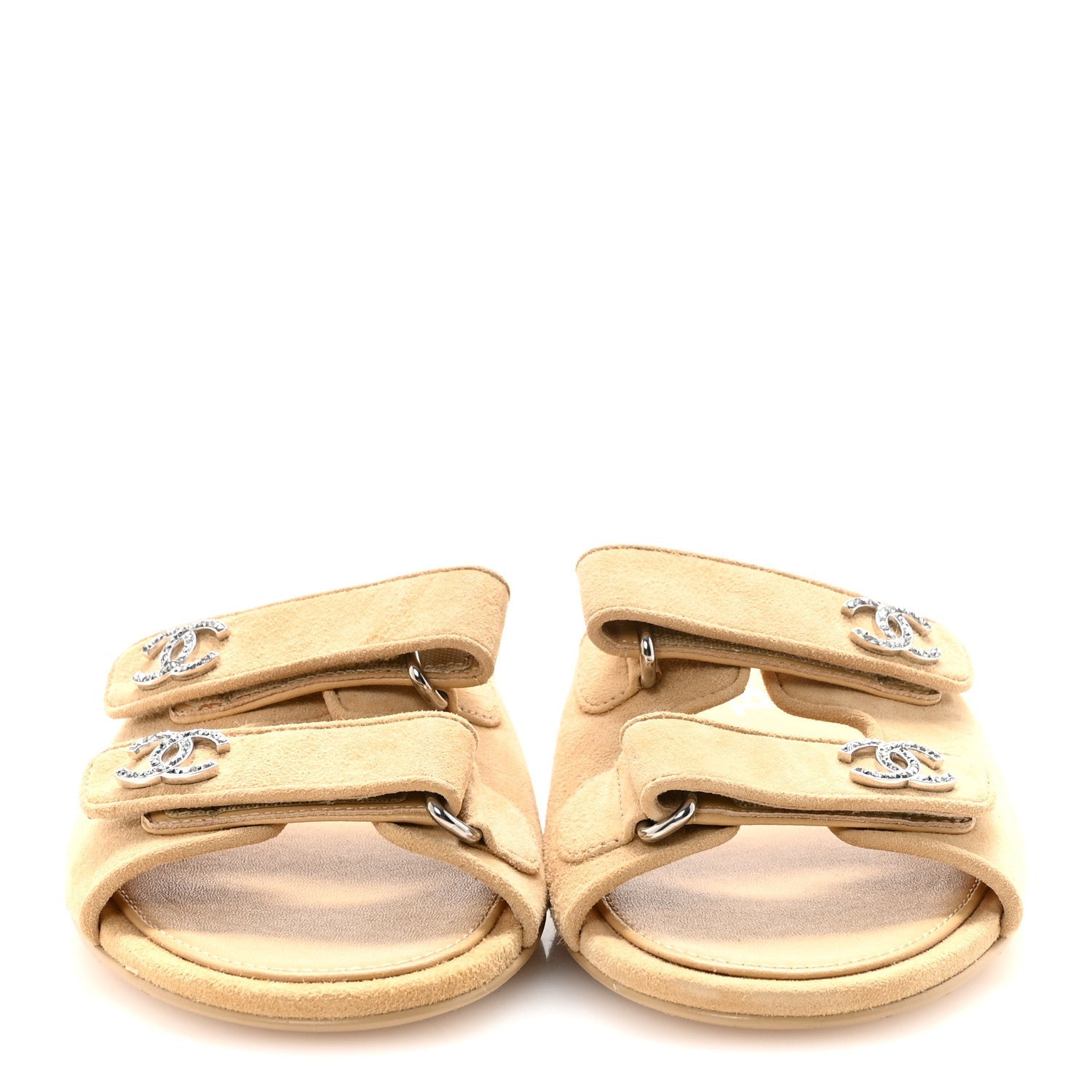 Chanel Suede Kidskin Velcro Mules 38 Beige