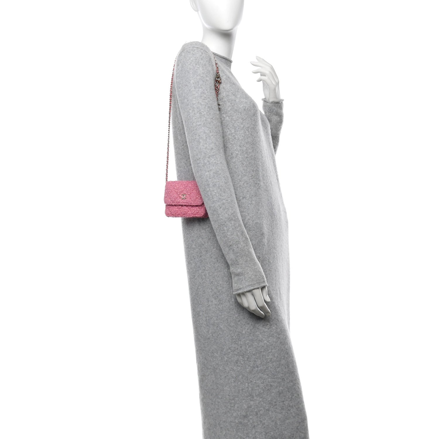 Chanel Tweed Quilted Flap Chain Waist Bag Pink