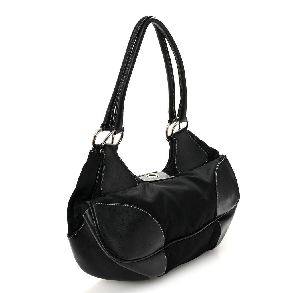 Prada Tessuto Nylon Moon Shoulder Bag Black