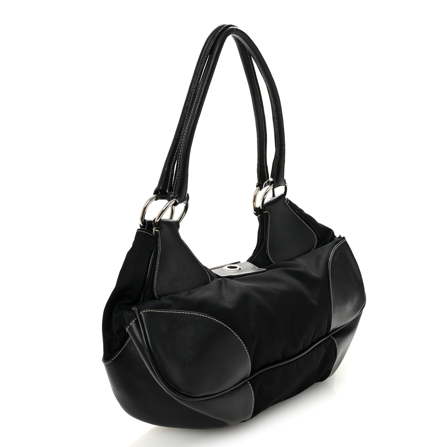 Prada Tessuto Nylon Moon Shoulder Bag Black