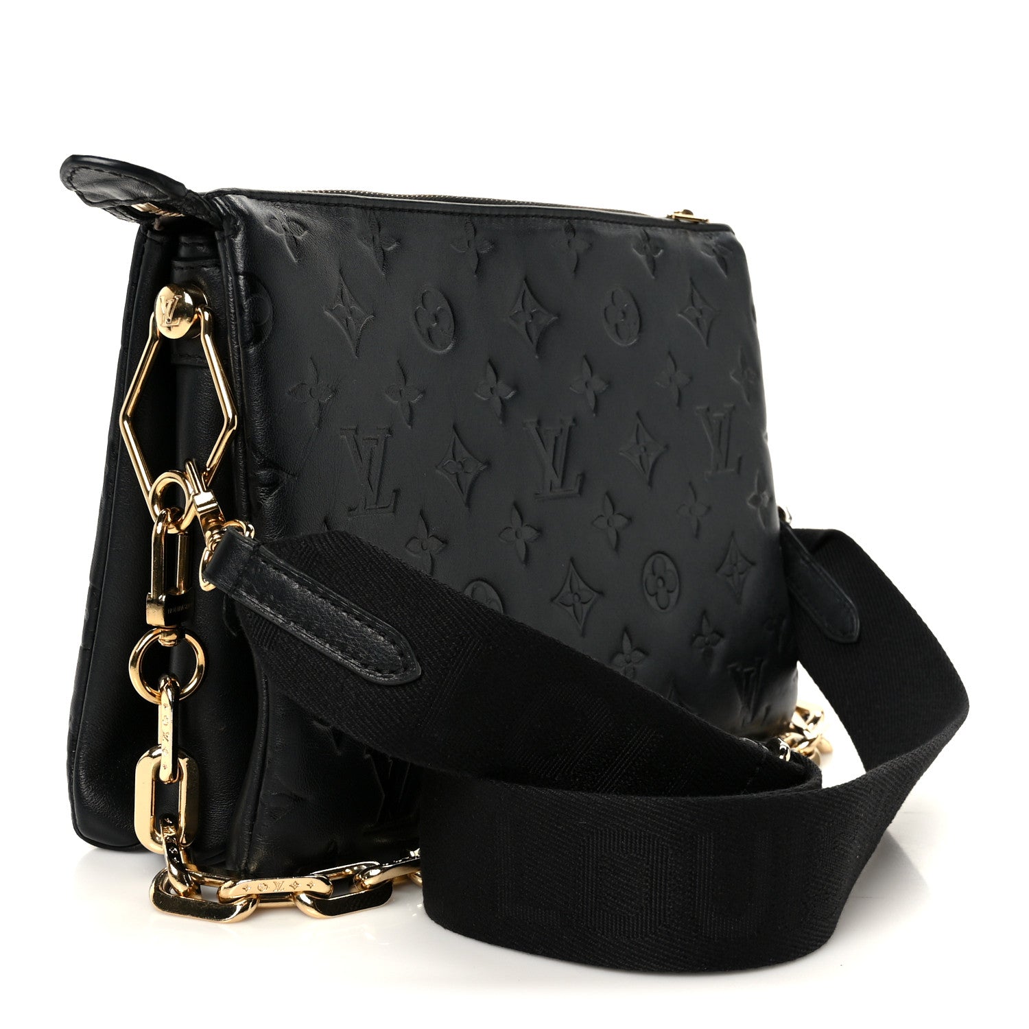 Louis Vuitton Lambskin Embossed Monogram Coussin PM Black