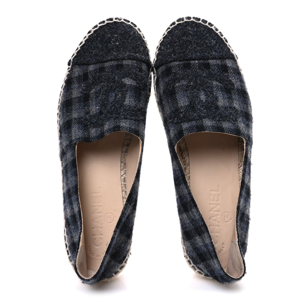 Plaid Fabric CC Espadrilles 38 Grey