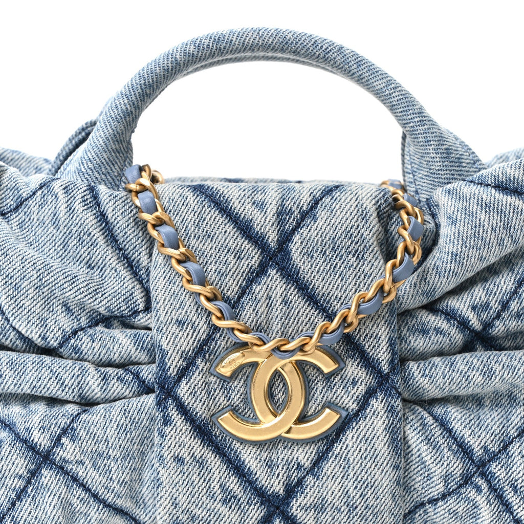 Chanel Washed Denim Quilted Mini Bow Bag Blue