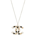 Crystal Pearl CC Chain Necklace Gold Black