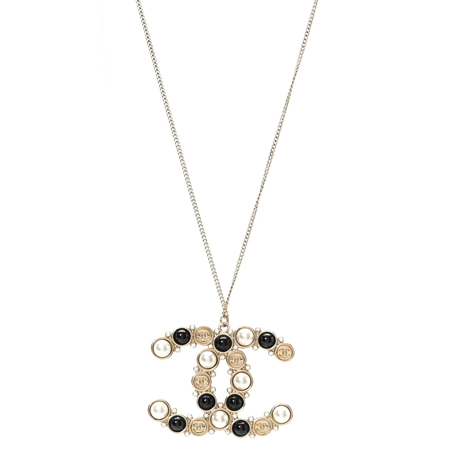 Crystal Pearl CC Chain Necklace Gold Black