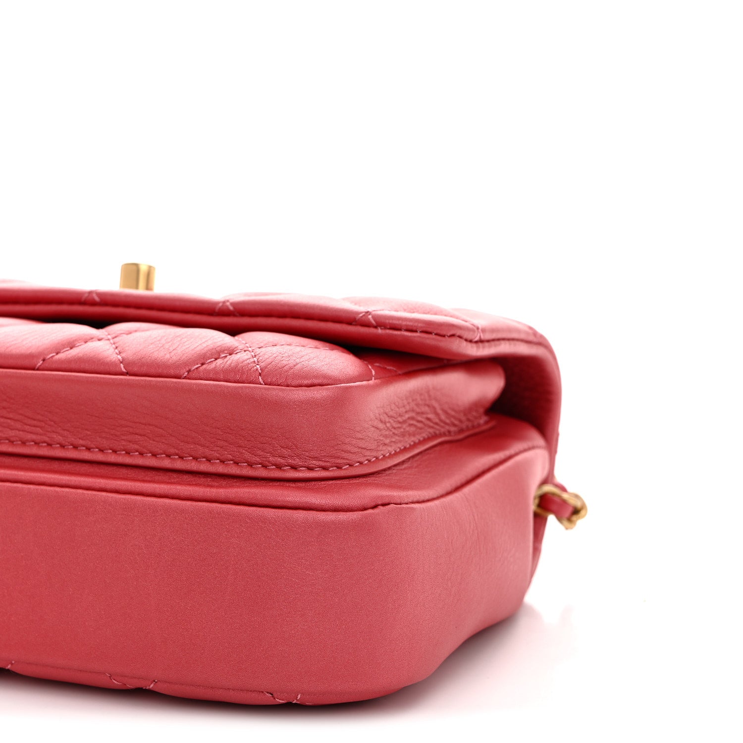 Chanel Metallic Calfskin Quilted Top Handle Flap Dark Pink