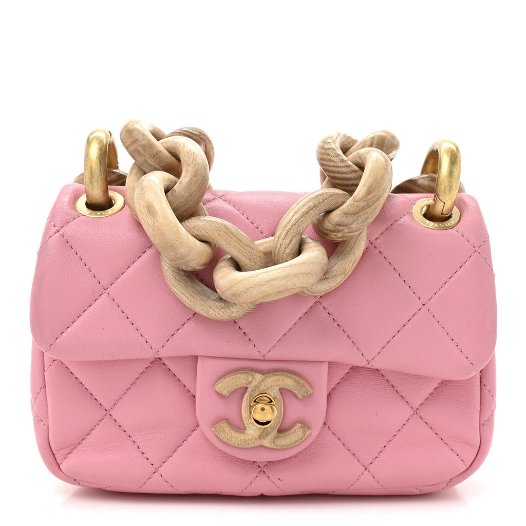 Chanel Lambskin Wenge Quilted Mini Fashion Wood Square Flap Pink