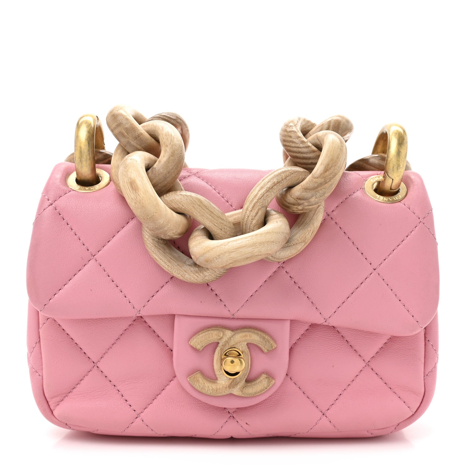 Chanel Lambskin Wenge Quilted Mini Fashion Wood Square Flap Pink