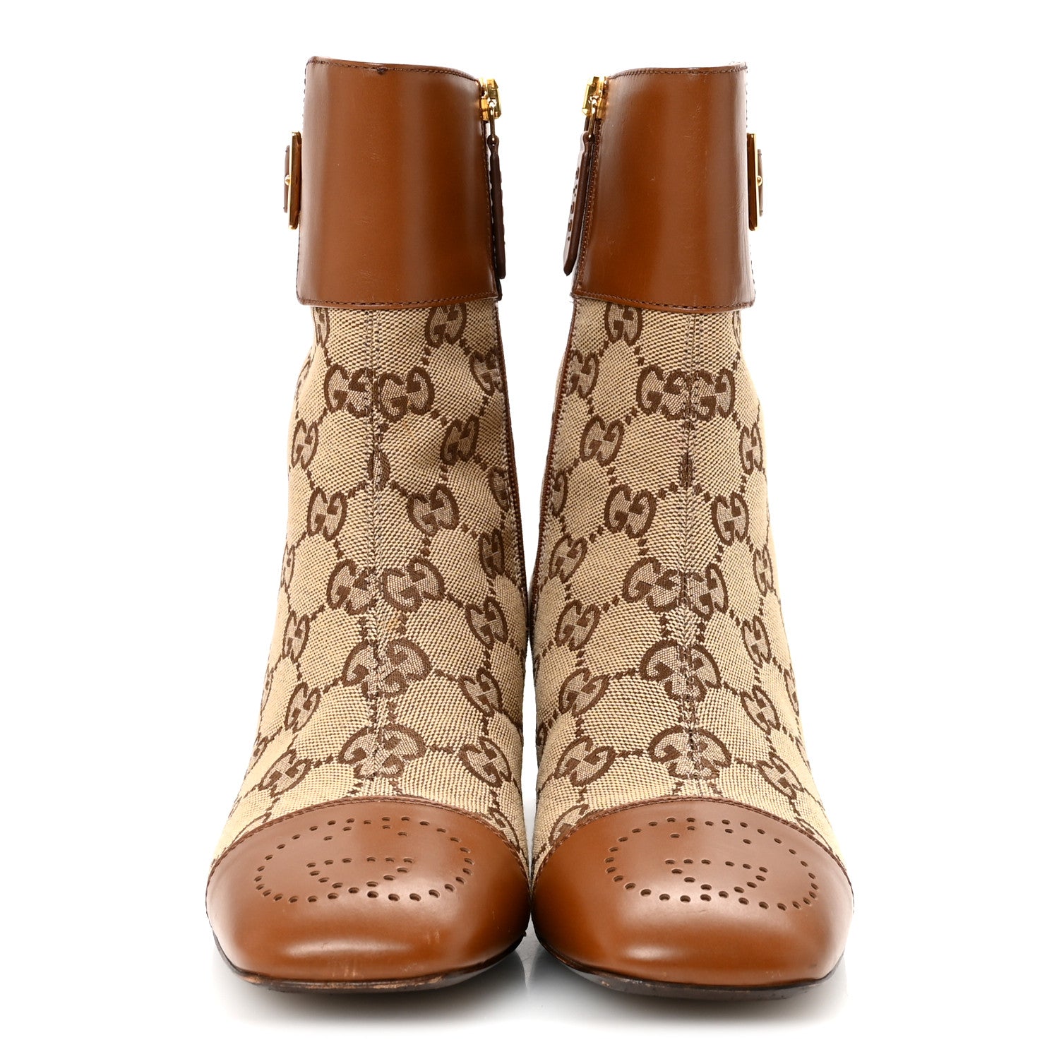 Gucci Monogram Cordovan Lux GG Ankle Boots 35 Beige Cuir