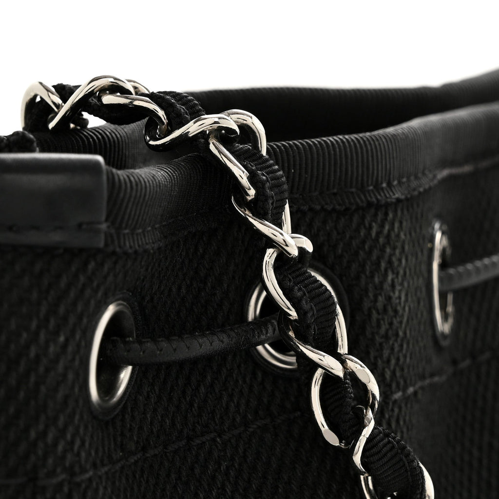 Chanel Canvas Deauville Drawstring Bucket Bag Black