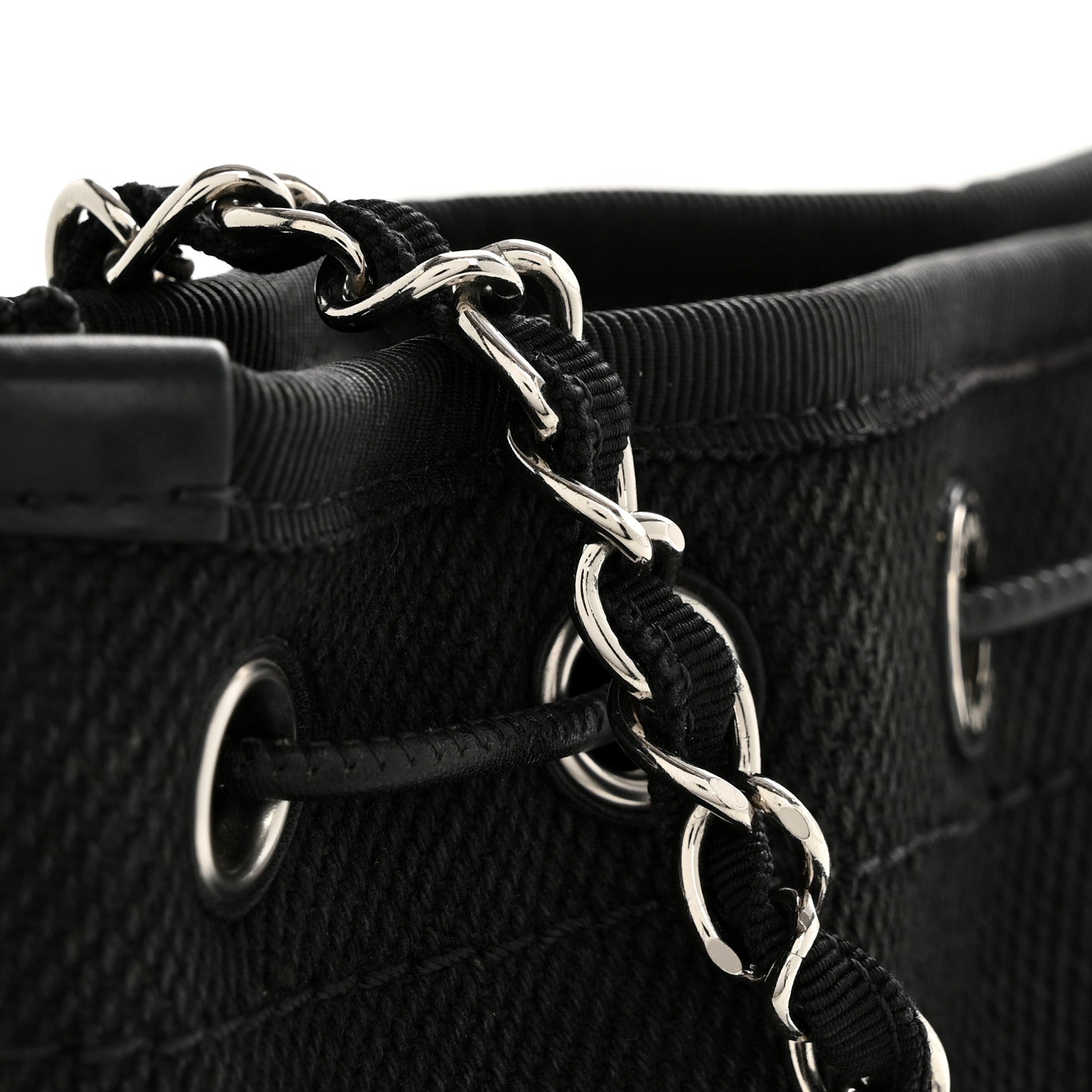 Chanel Canvas Deauville Drawstring Bucket Bag Black