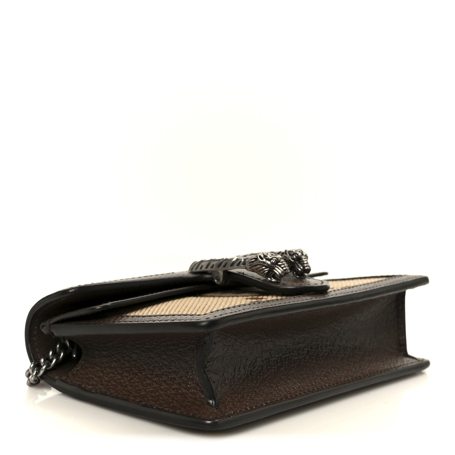 Gucci Monogram Jumbo GG Textured Dollar Calfskin Super Mini Dionysus Shoulder Bag Camel Ebony New Acero