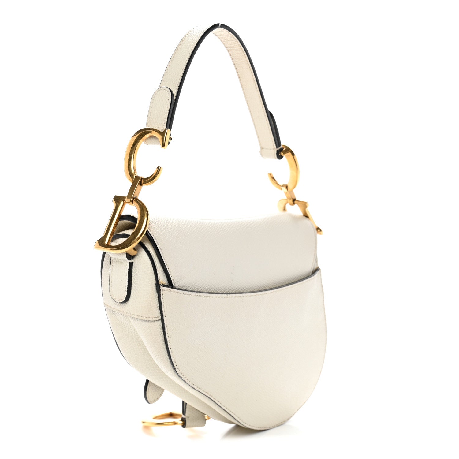 Christian Dior Grained Calfskin Mini Saddle Bag White
