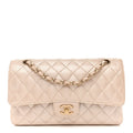 Chanel Pearly Caviar Quilted Medium Double Flap Light Beige