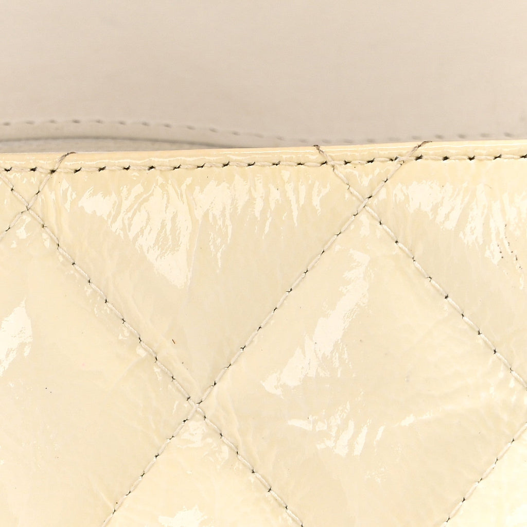Chanel Distressed Patent Jumbo Single Flap White