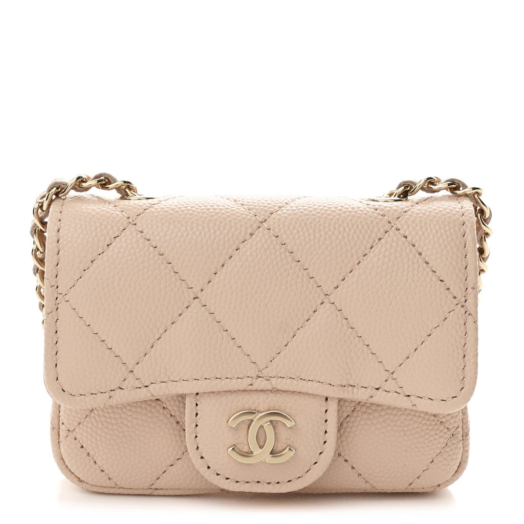 Chanel Caviar Quilted Mini Chain Belt Bag Light Beige
