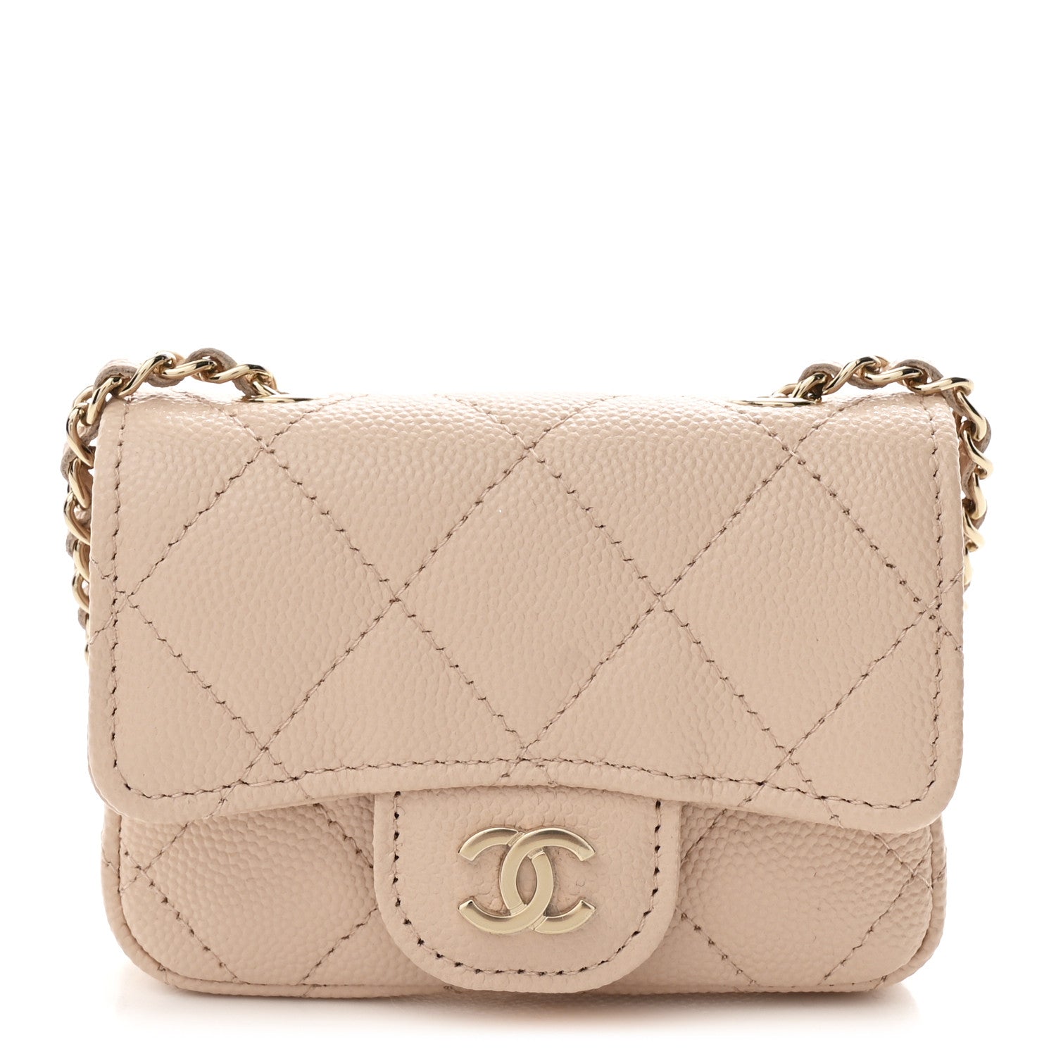 Chanel Caviar Quilted Mini Chain Belt Bag Light Beige