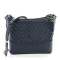 Chanel Aged Calfskin Chevron Quilted Medium Gabrielle Hobo Blue