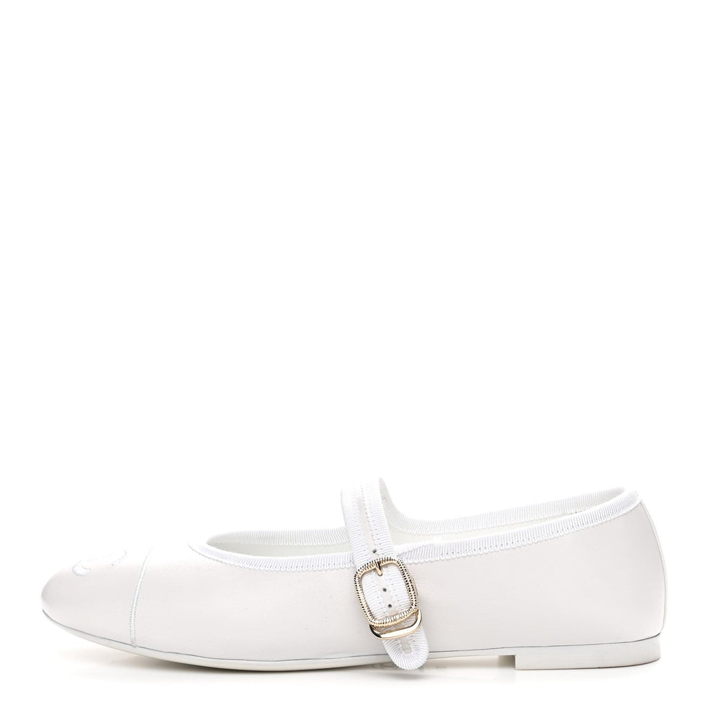 Lambskin Mary Jane Flats 38.5 White