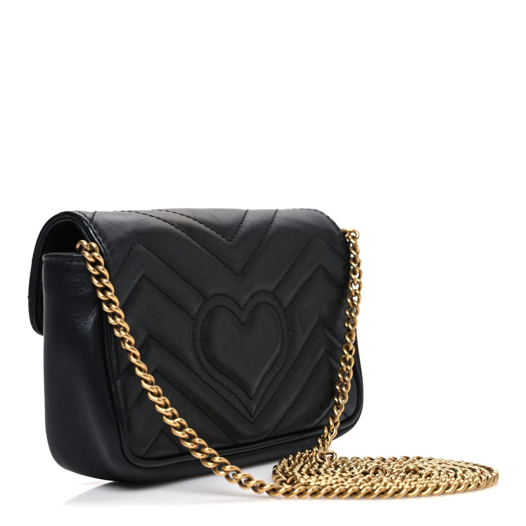 Gucci Calfskin Matelasse Super Mini GG Marmont Shoulder Bag Black