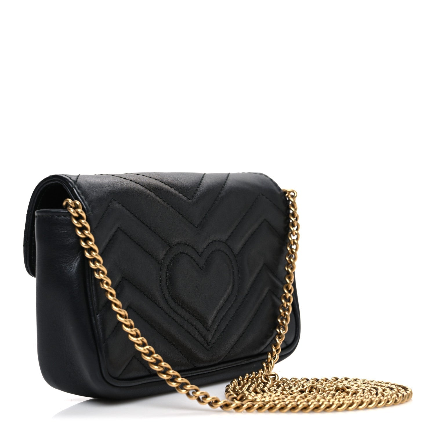 Gucci Calfskin Matelasse Super Mini GG Marmont Shoulder Bag Black