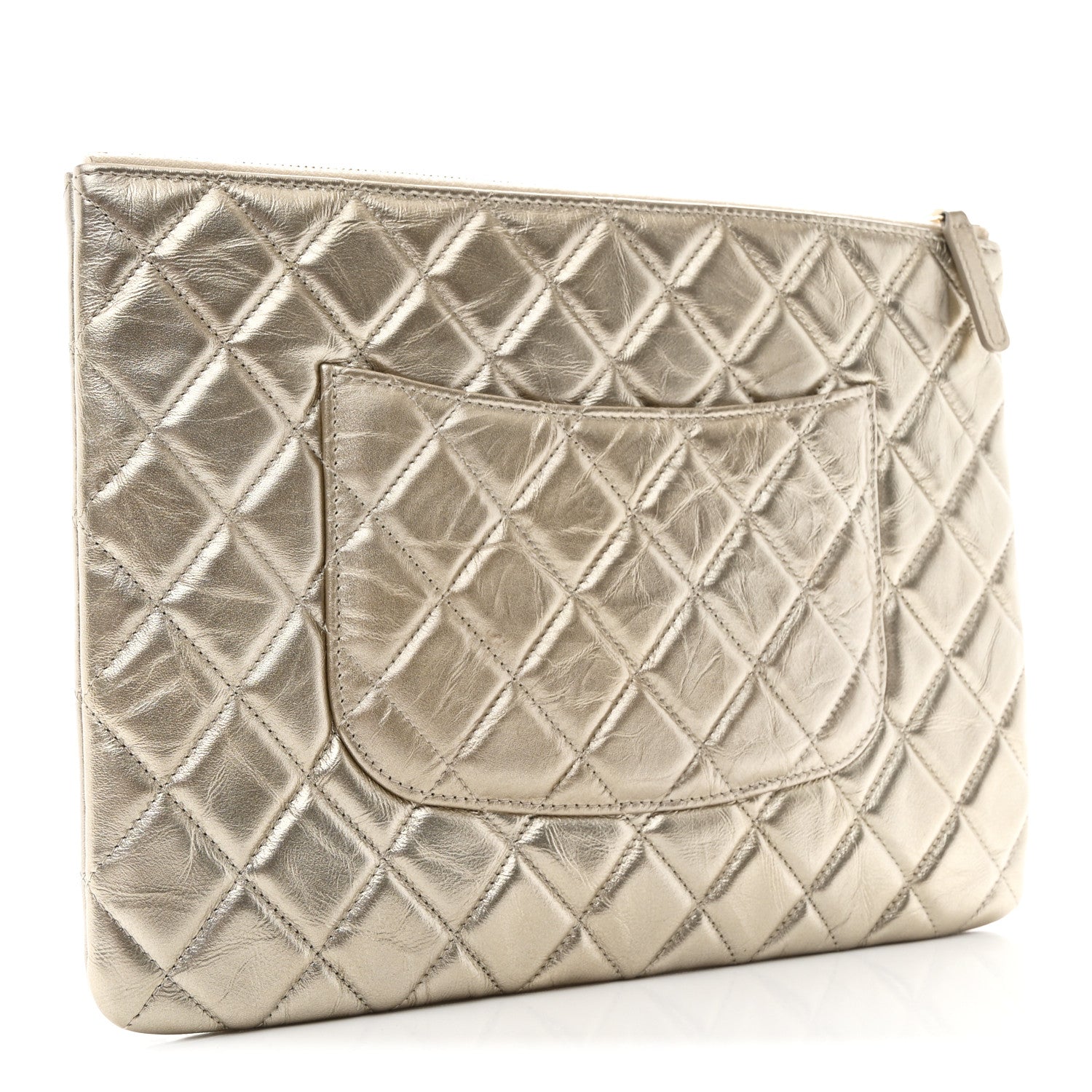 Metallic Aged Calfskin Quilted Medium 2.55 Reissue Cosmetic Case Gold