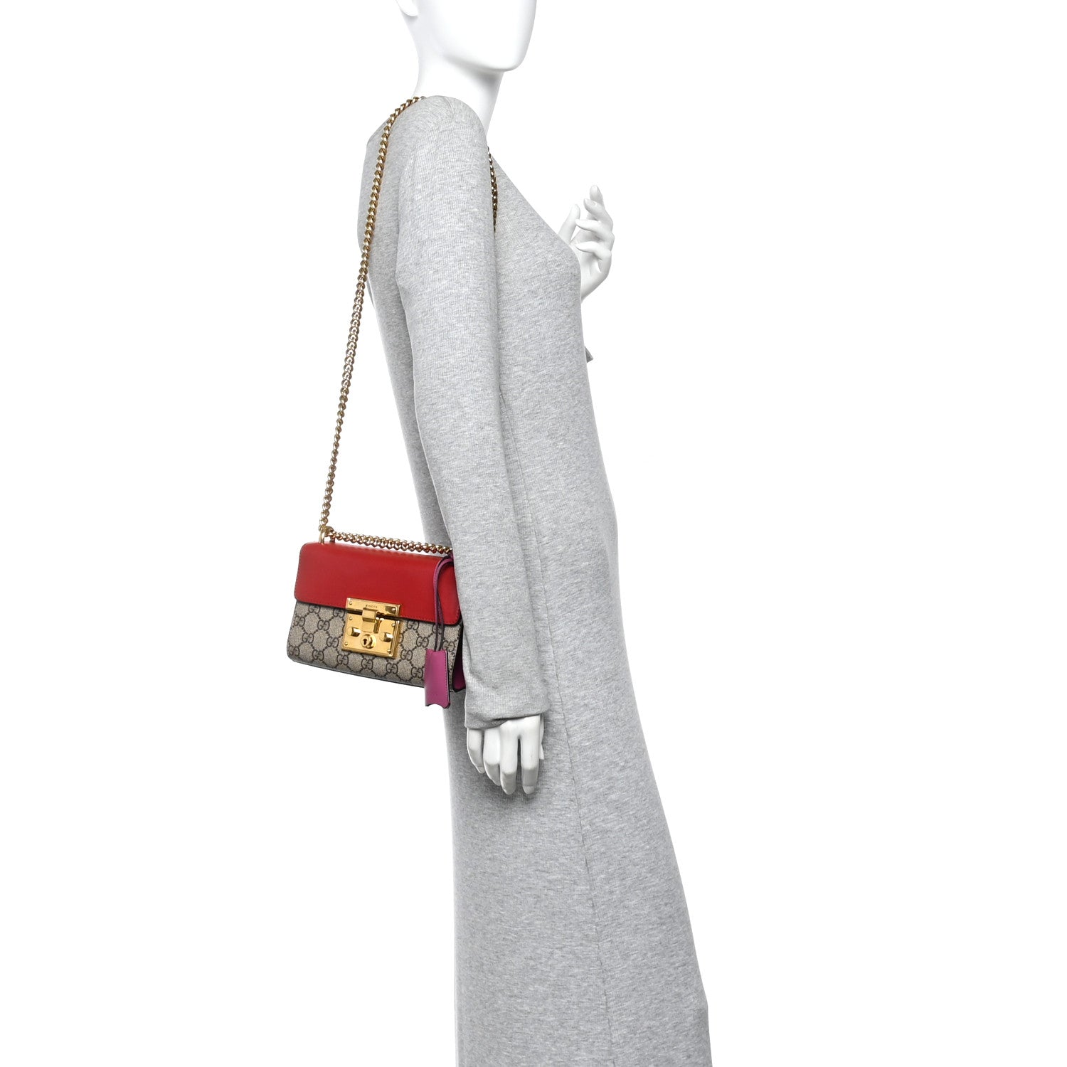 Gucci GG Supreme Monogram Calfskin Small Padlock Shoulder Bag Beige Hibiscus Red New Rosette