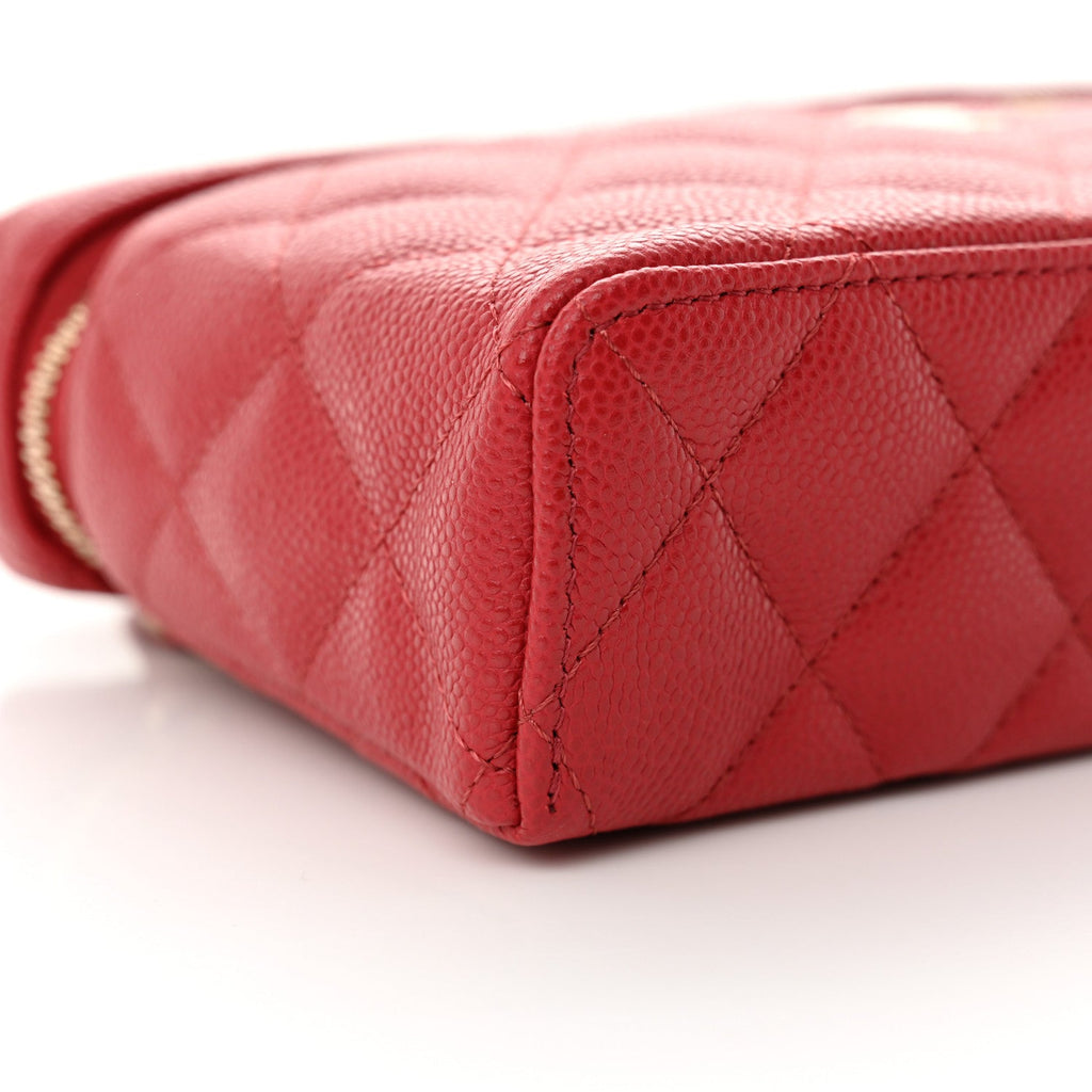 Chanel Caviar Quilted Top Handle Slim Vanity With Chain Red