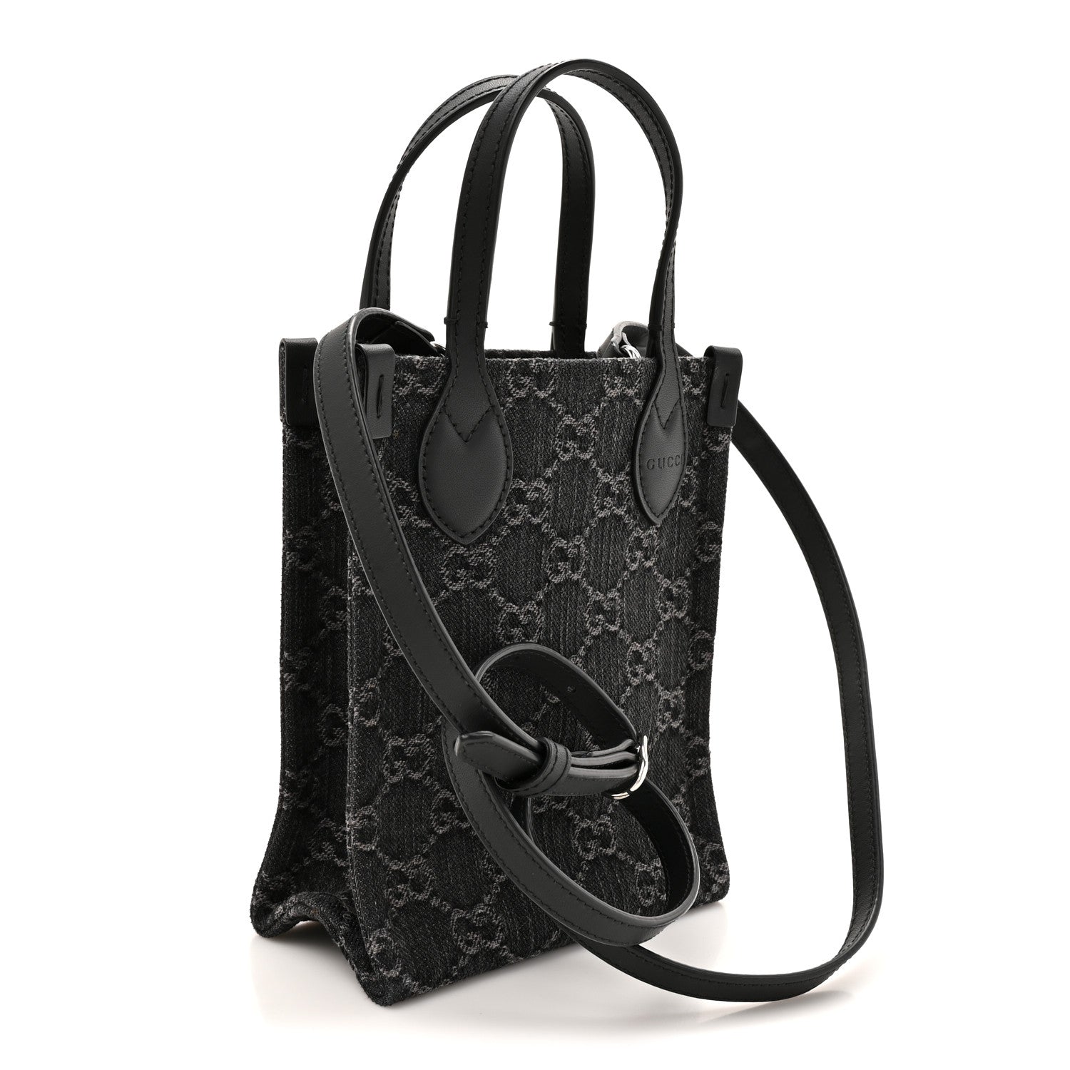 Gucci Denim GG Monogram Dollar Calfskin Mini Ophidia Tote Black Grey