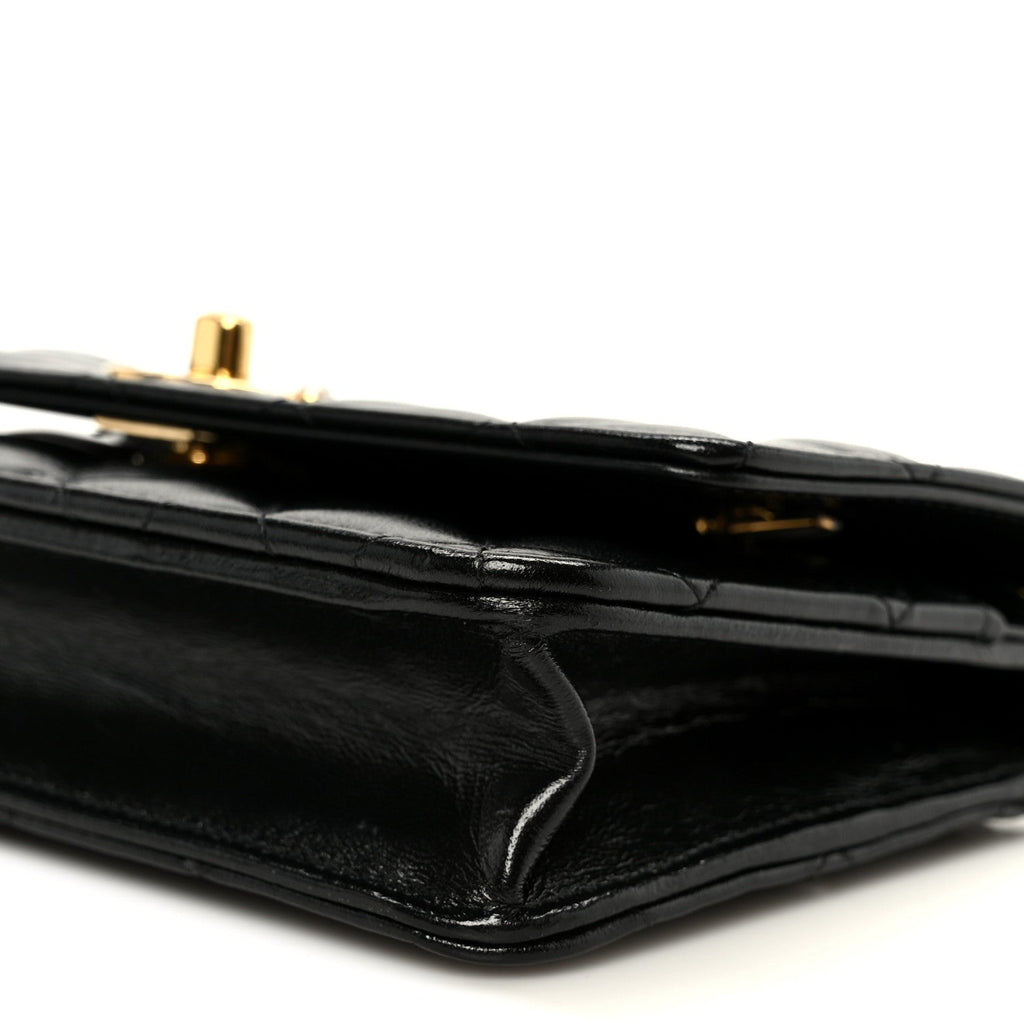 Chanel Shiny Lambskin Quilted CC Pearl Wallet on Chain WOC Black
