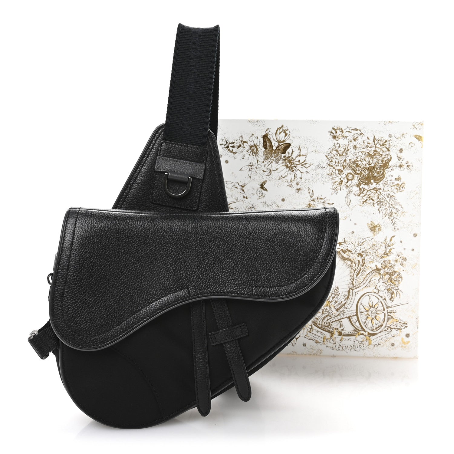 Christian Dior Nylon Grained Calfskin Saddle Bag Black Multicolor