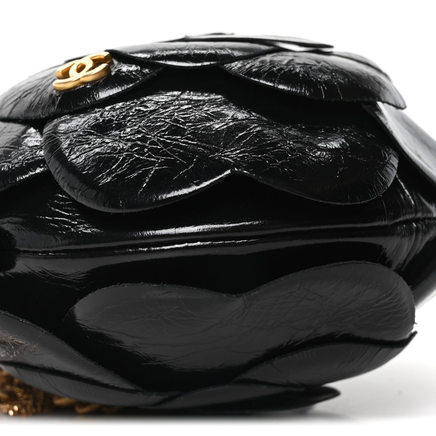 Chanel Patent Lambskin Camellia Bouquet Clutch With Chain Black