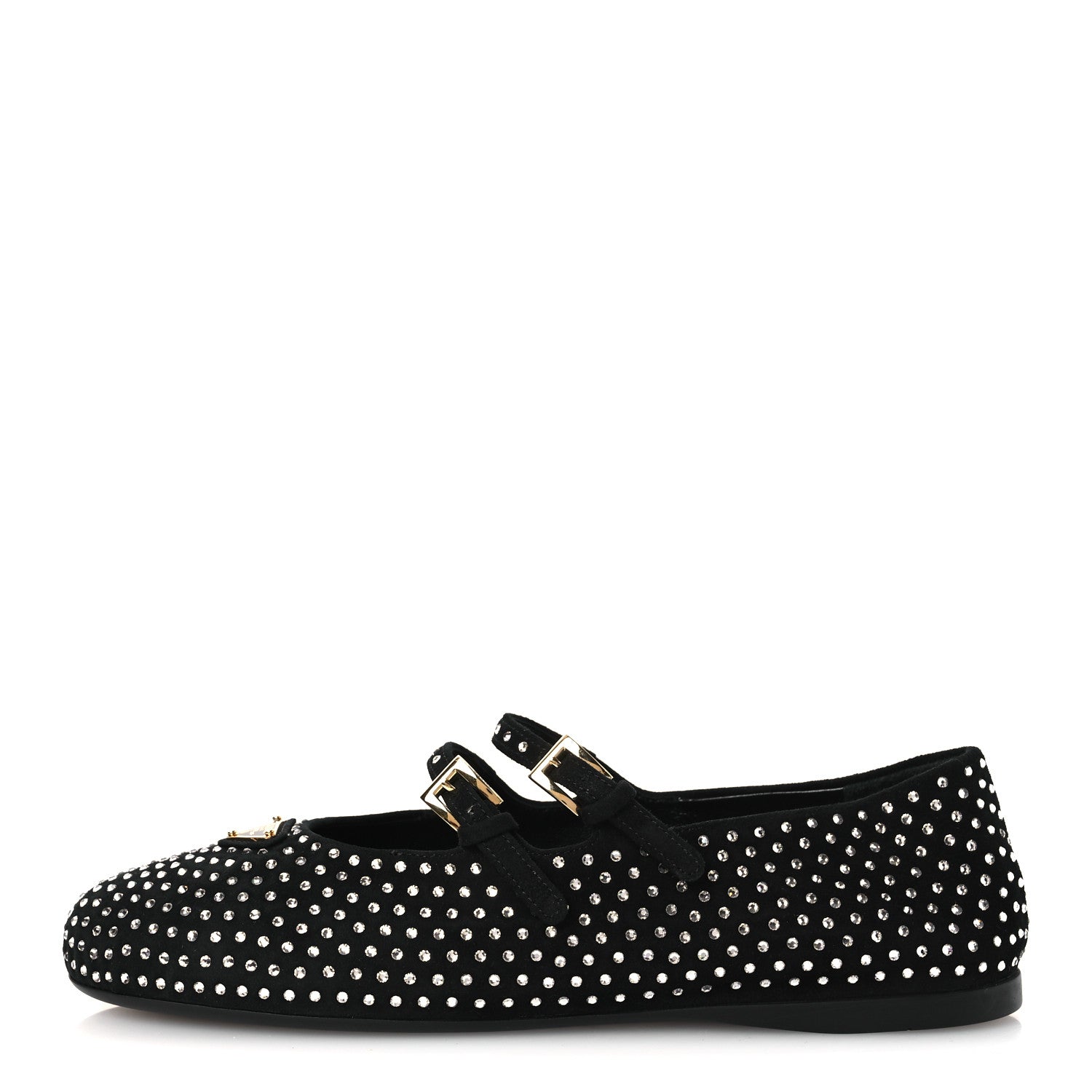 Prada Suede Crystal Studded Ballerina Flats 37 Black