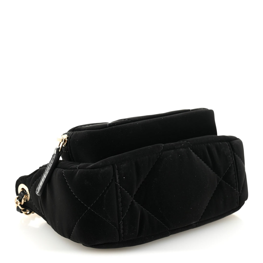 Chanel Velvet Effect Nylon Shiny Crumpled Calfskin Mini Quilted Chanel 25 Clutch With Chain Black