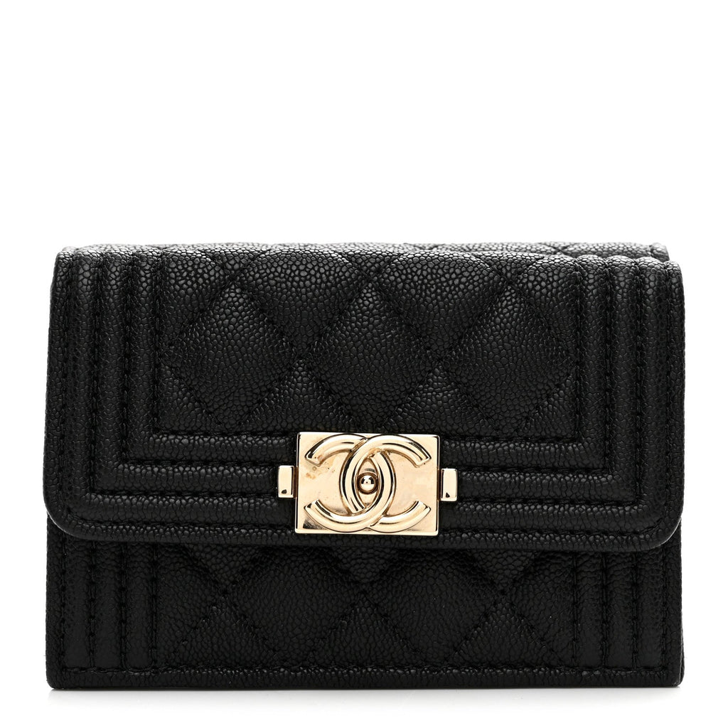 Caviar Quilted Small Boy Flap Wallet Black