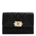 Caviar Quilted Small Boy Flap Wallet Black
