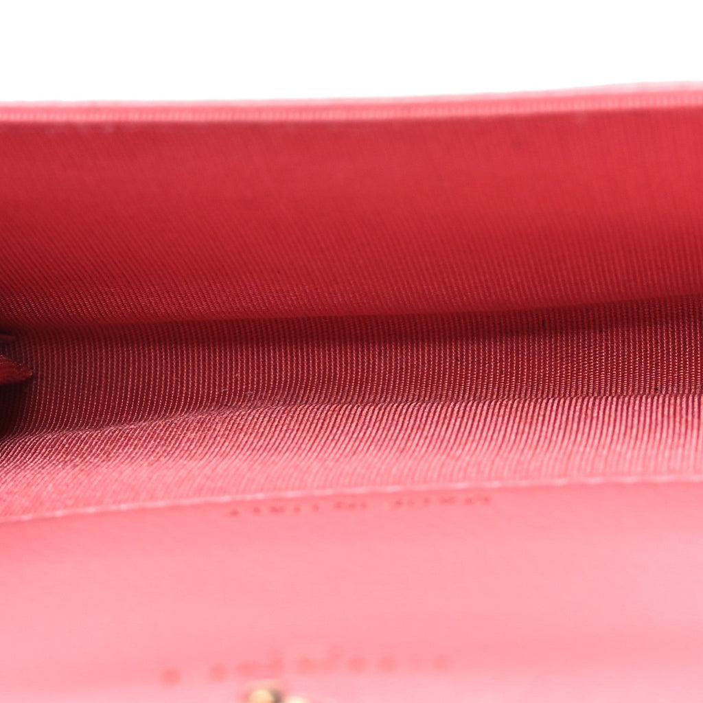 Caviar Camellia Embossed Card Holder Wallet Pink