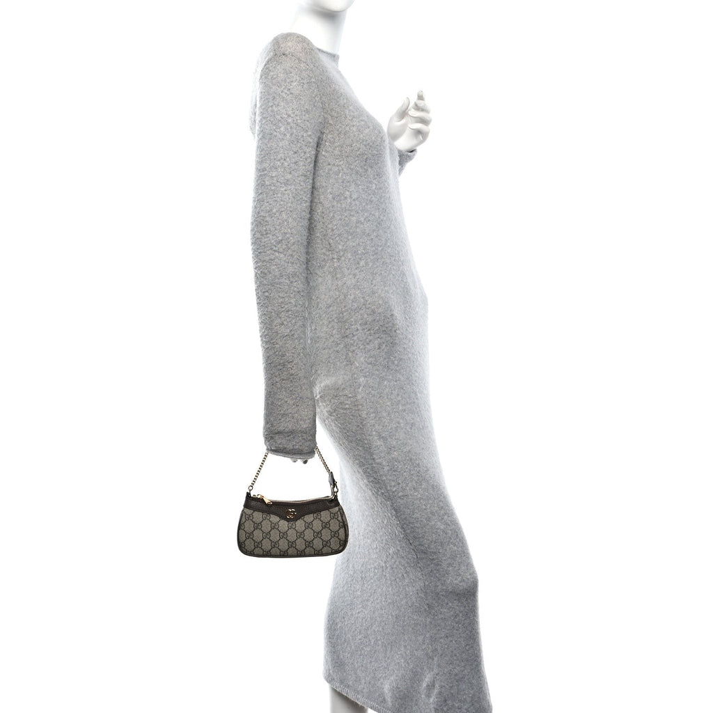 Gucci GG Supreme Monogram Textured Dollar Calfskin Mini Ophidia Chain Bag Beige Ebony