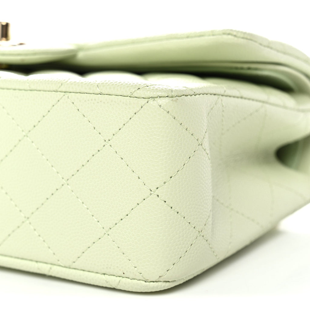 Chanel Caviar Quilted Small Double Flap Light Green