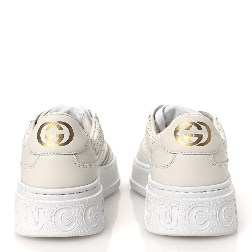 Gucci Calfskin GG Tennis Embossed Perforated Womens Platform 55mm Sneakers 40.5 Great White