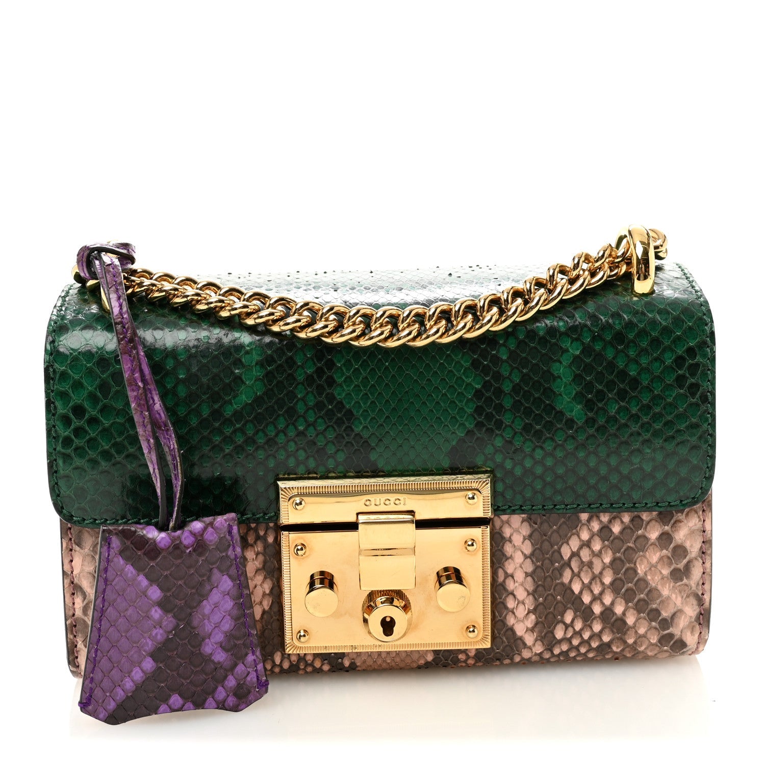 Gucci Snakeskin Small Padlock Shoulder Bag Green Pink Purple