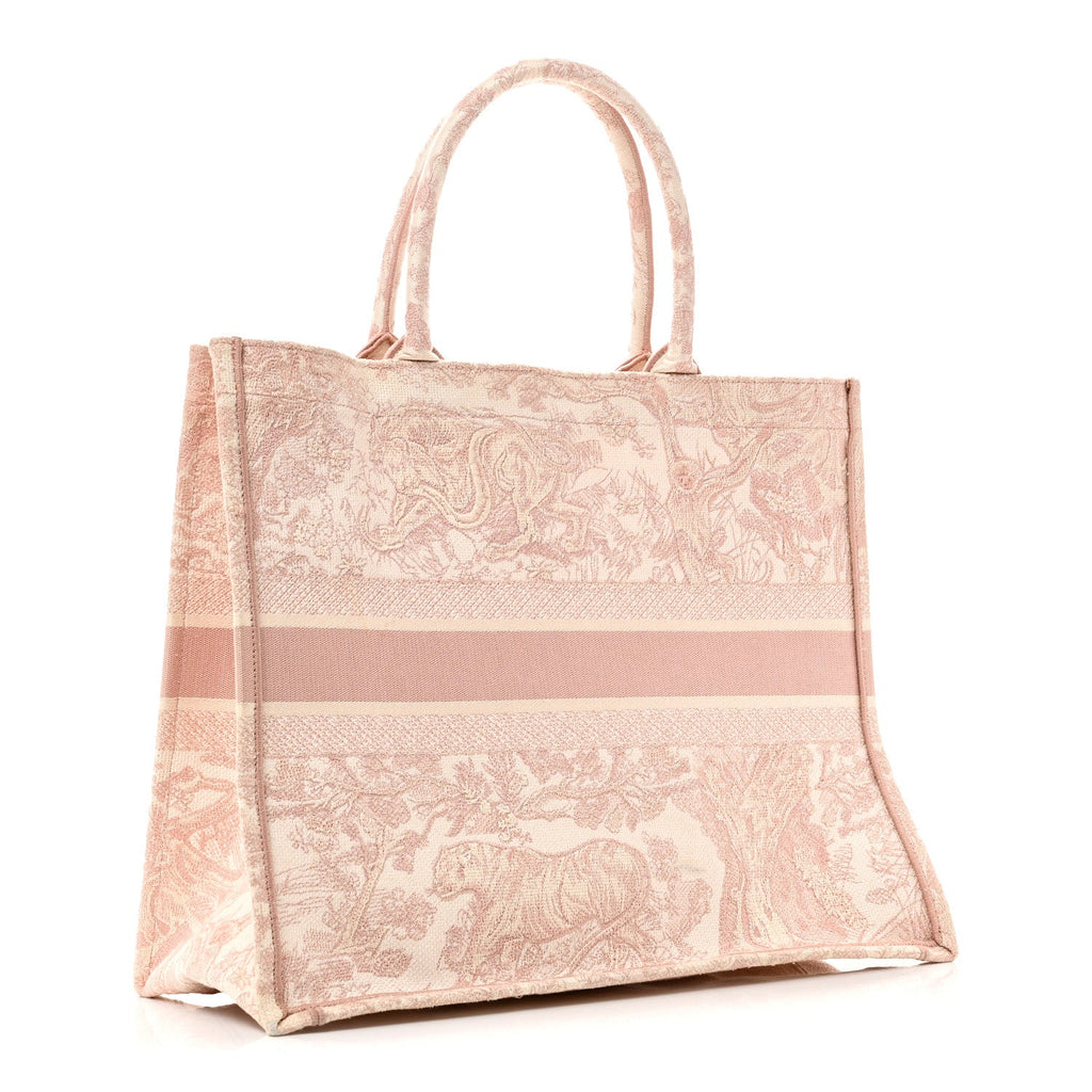 Christian Dior Canvas Toile De Jouy Embroidered Large Book Tote Pink
