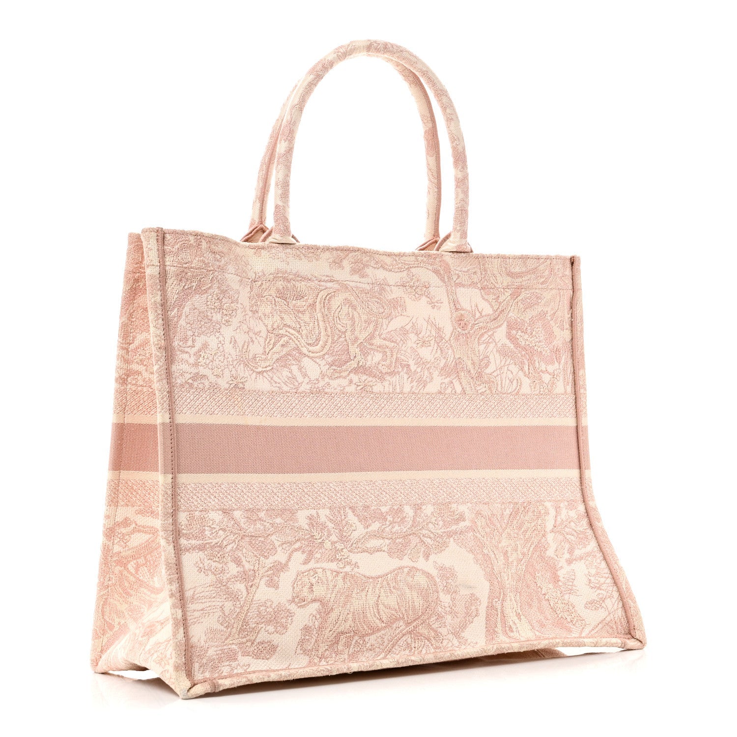 Christian Dior Canvas Toile De Jouy Embroidered Large Book Tote Pink
