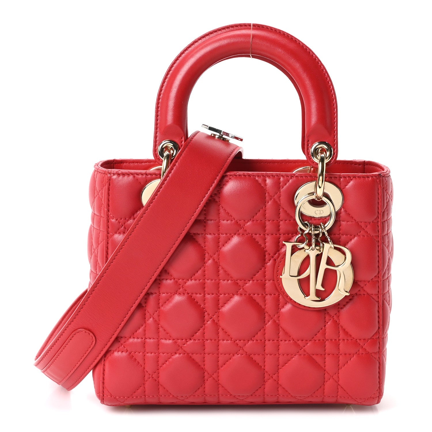 Christian Dior Lambskin Cannage Small Lucky Badges Lady Dior Red