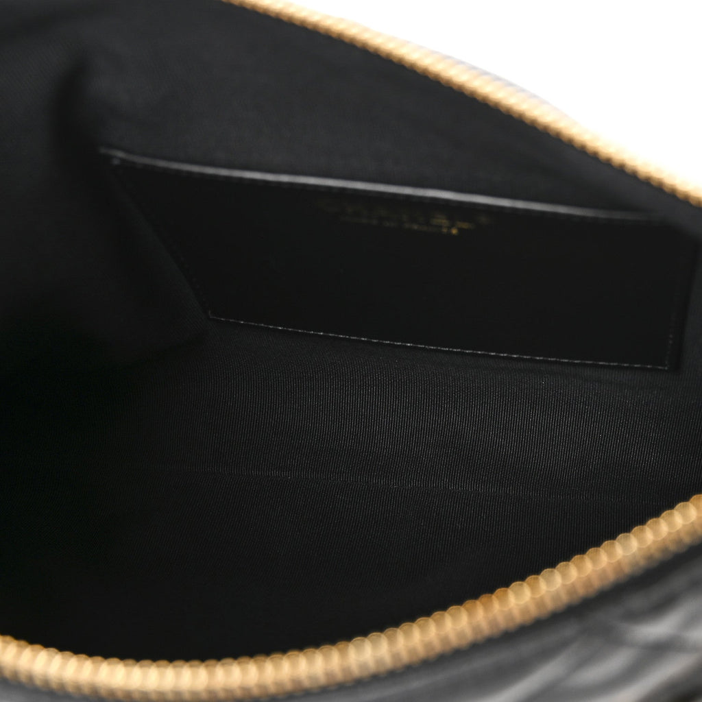 Chanel Shiny Lambskin Quilted CC Hobo Black