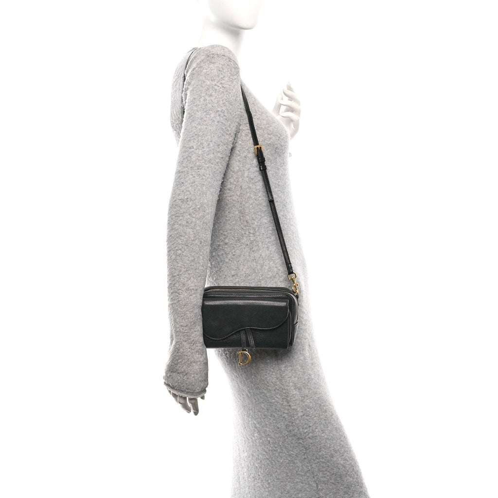 Christian Dior Goatskin Double Saddle Pouch Black