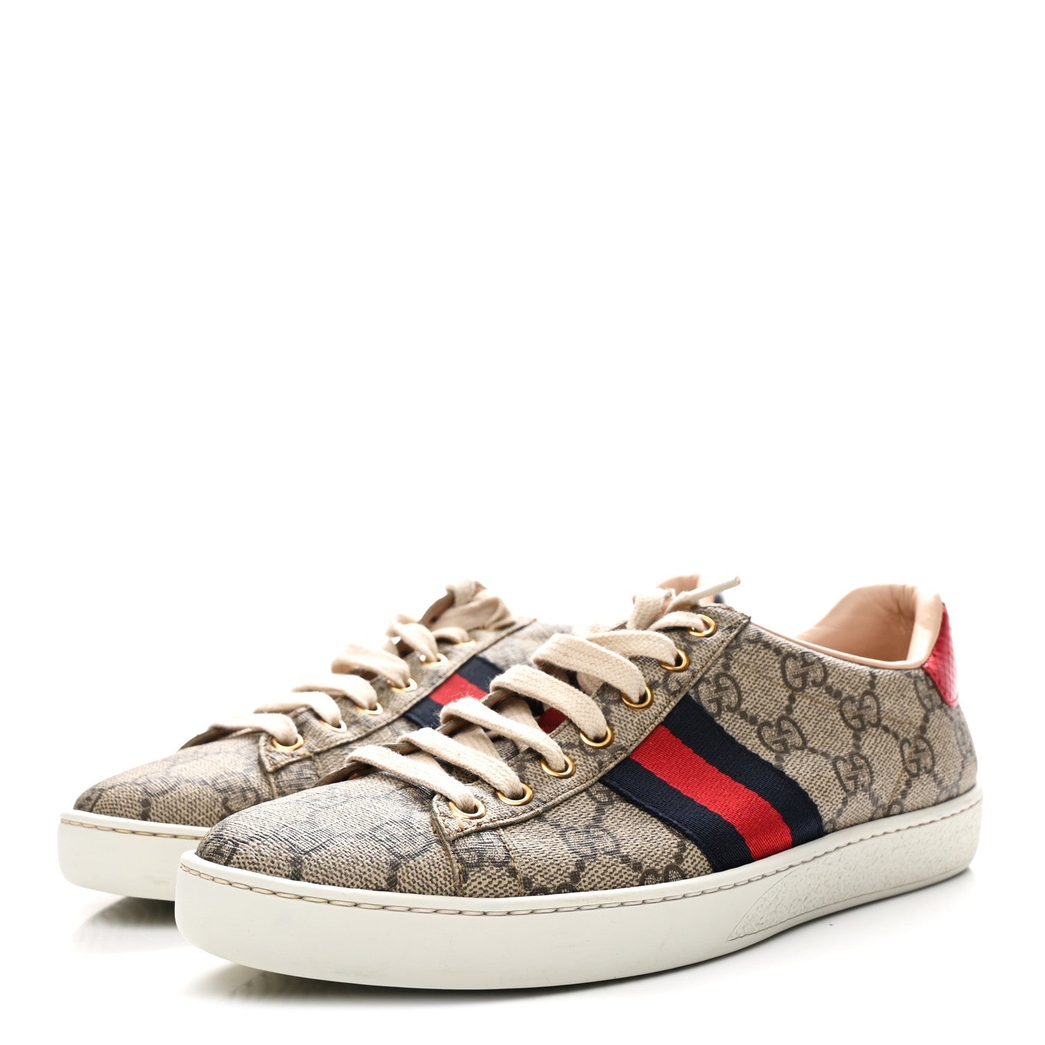 Gucci GG Supreme Monogram Womens Ace Low-Top Sneaker 37 Beige